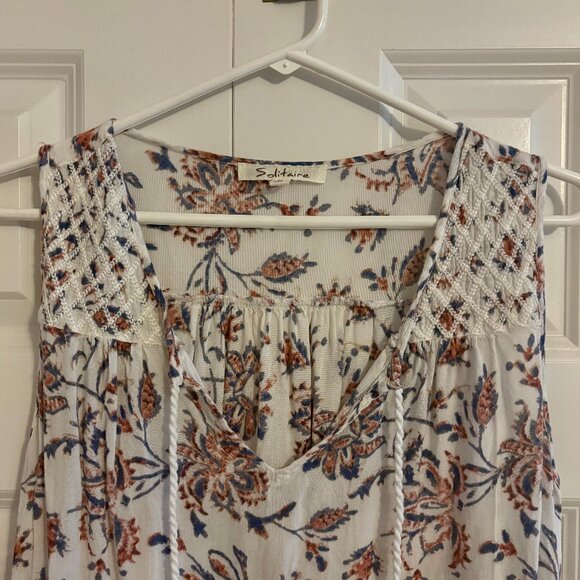 Solitaire Floral Boho Tie Front Multicolor Tank Top Women S - Picture 3 of 6
